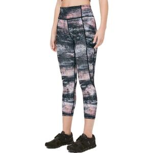 Lululemon Time To Sweat Crop *23" Azurite Poppy Coral Multi